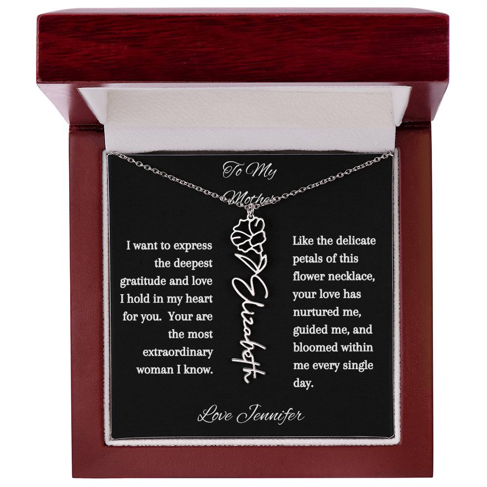 Personalized Birth Flowers Dainty Name Necklace For Mom
