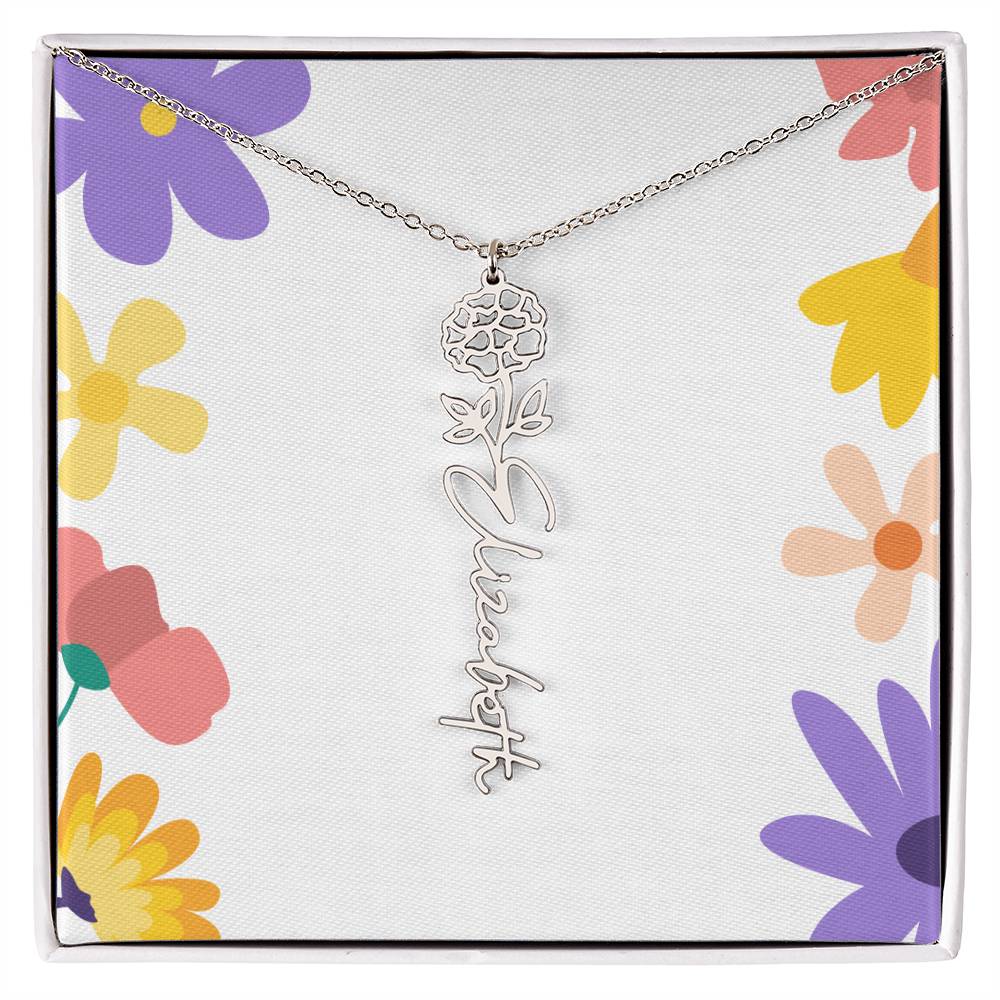 Birth Month Flowers Name Necklace