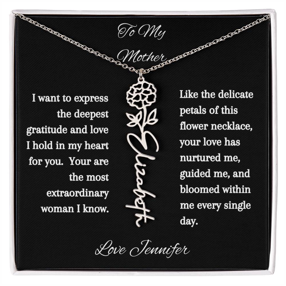 Personalized Birth Flowers Dainty Name Necklace For Mom