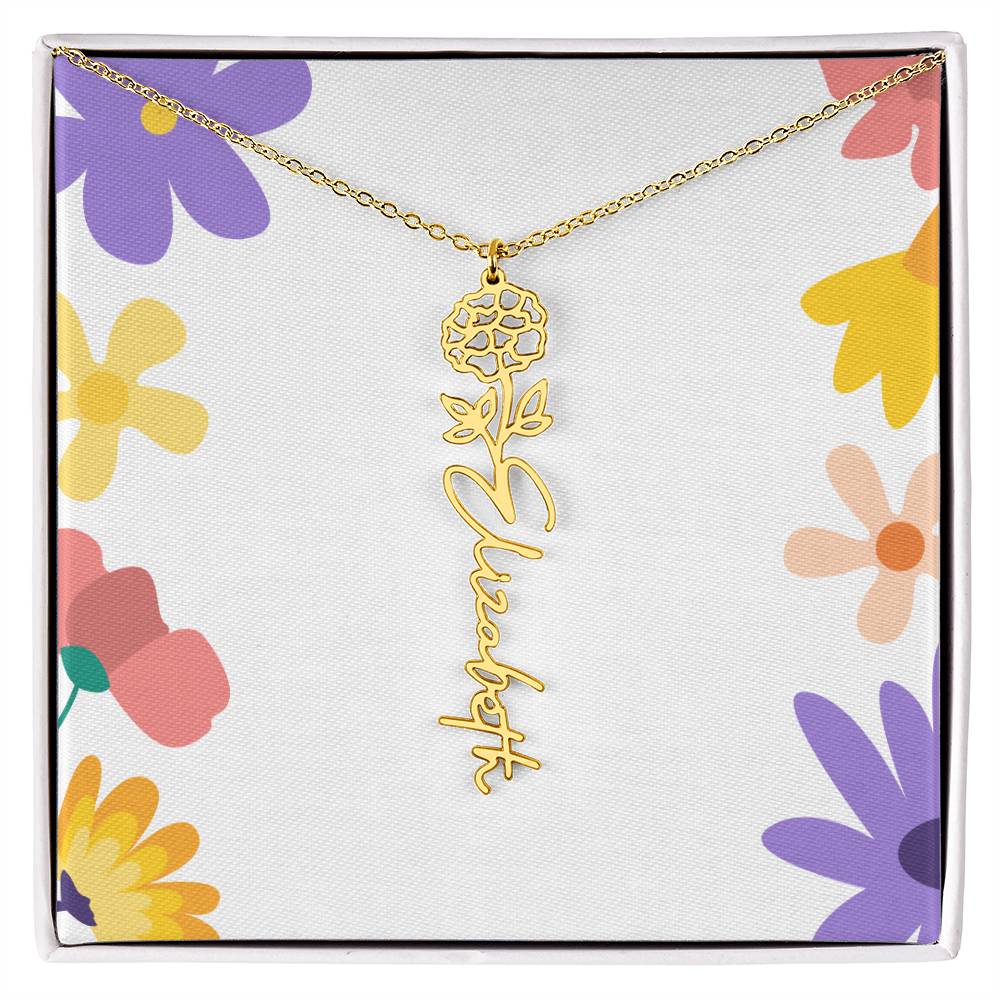 Birth Month Flowers Name Necklace