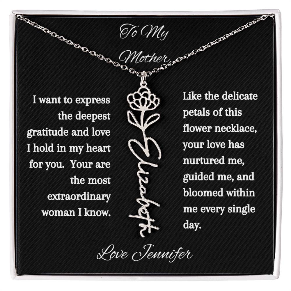 Personalized Birth Flowers Dainty Name Necklace For Mom