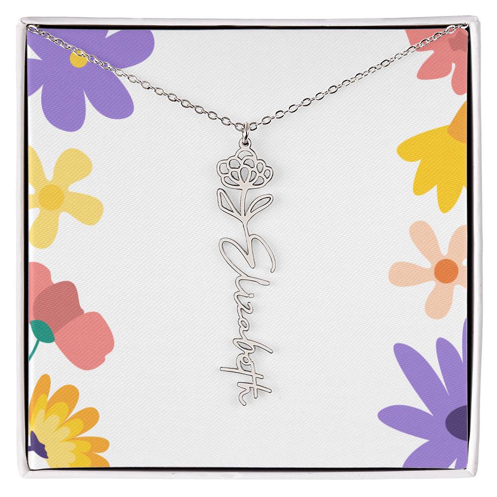Birth Month Flowers Name Necklace