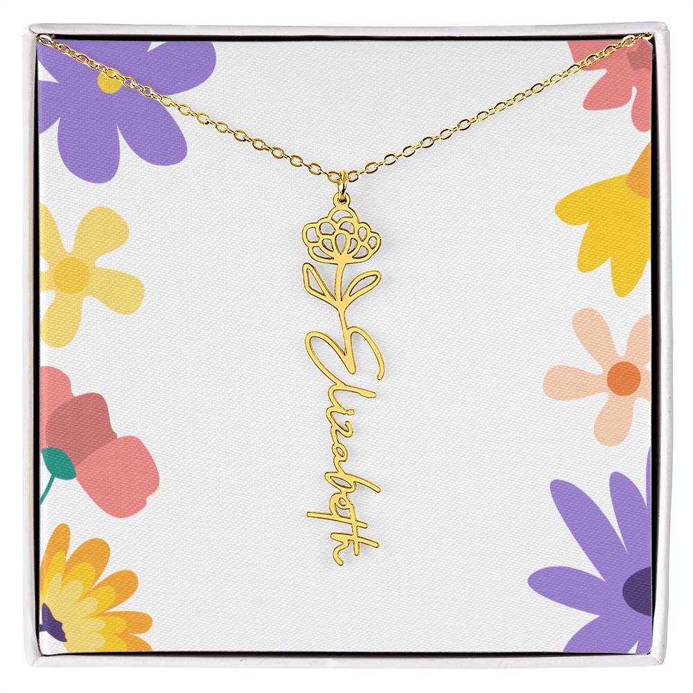 Birth Month Flowers Name Necklace