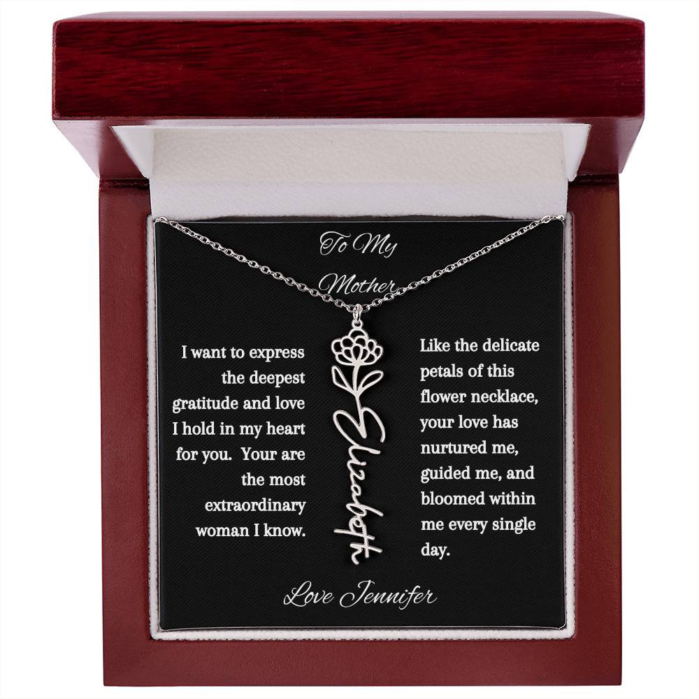 Personalized Birth Flowers Dainty Name Necklace For Mom