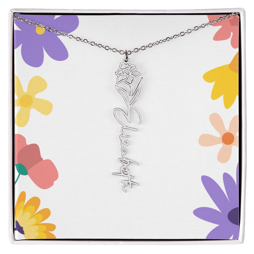 Birth Month Flowers Name Necklace