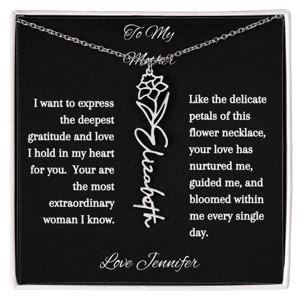 Personalized Birth Flowers Dainty Name Necklace For Mom