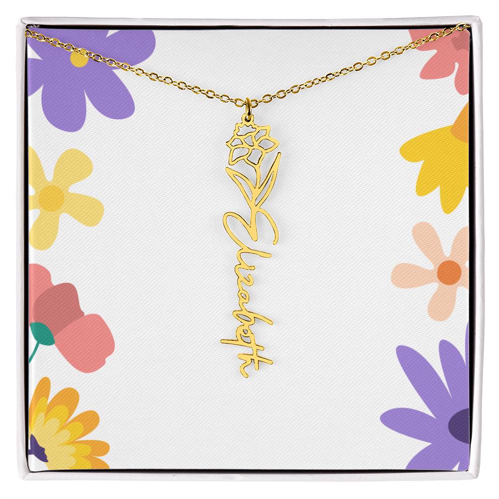 Birth Month Flowers Name Necklace
