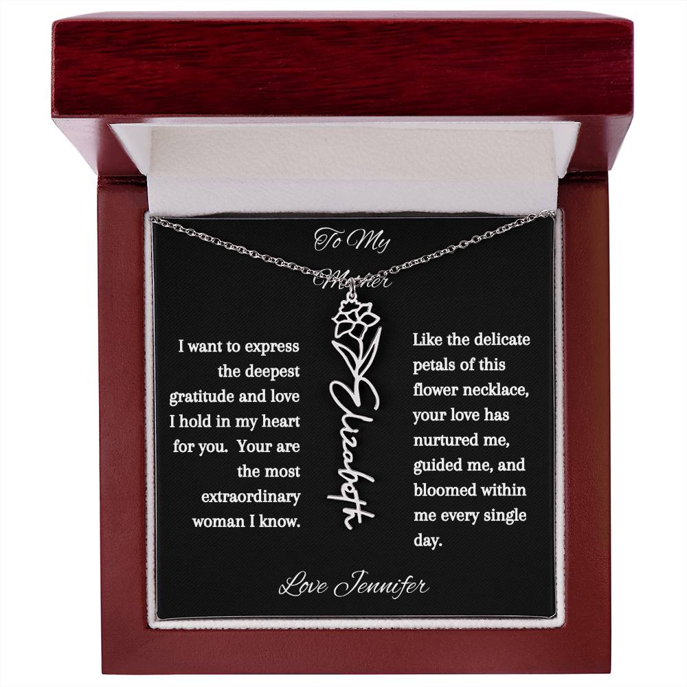 Personalized Birth Flowers Dainty Name Necklace For Mom