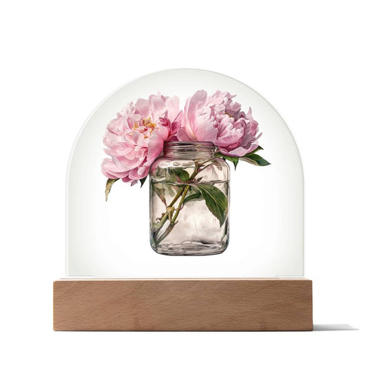 Peonys in a Jar Flowers In A Jar Forever Bouquet Domed Acrylic Plaque & Night Light