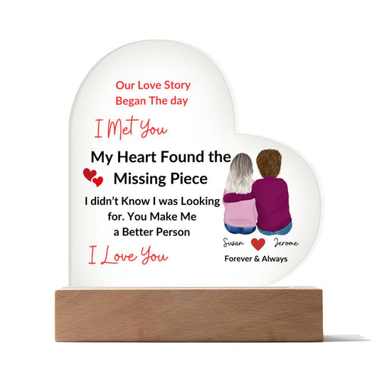 Personalized Couples Missing Piece Printed Heart-Shaped Acrylic Plaque