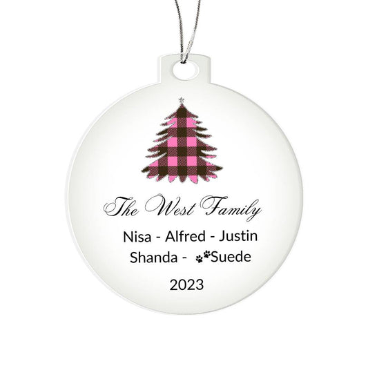 2023 Keepsake Personalized Family Name - Pink Tartan Tree Ornament