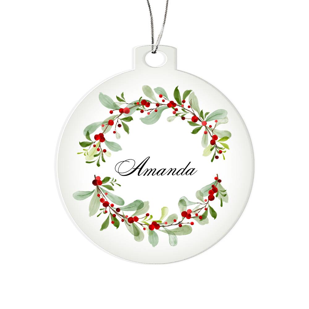 Personalized Name Christmas Tree Ornament - Holly Branches