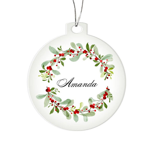 Personalized Name  Christmas Tree Ornament - Holly Branches