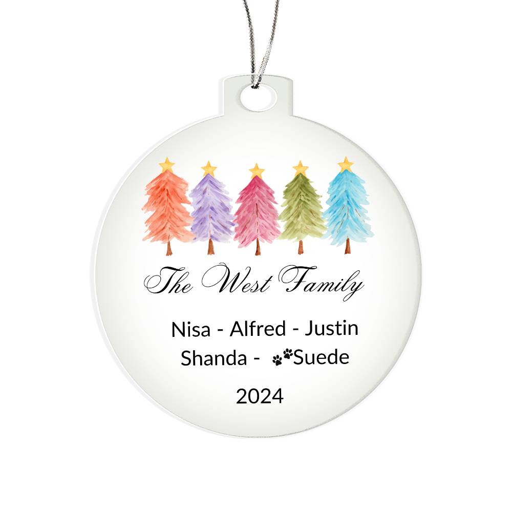 Personalized Colorful Trees Family Christmas Ornament - 2024