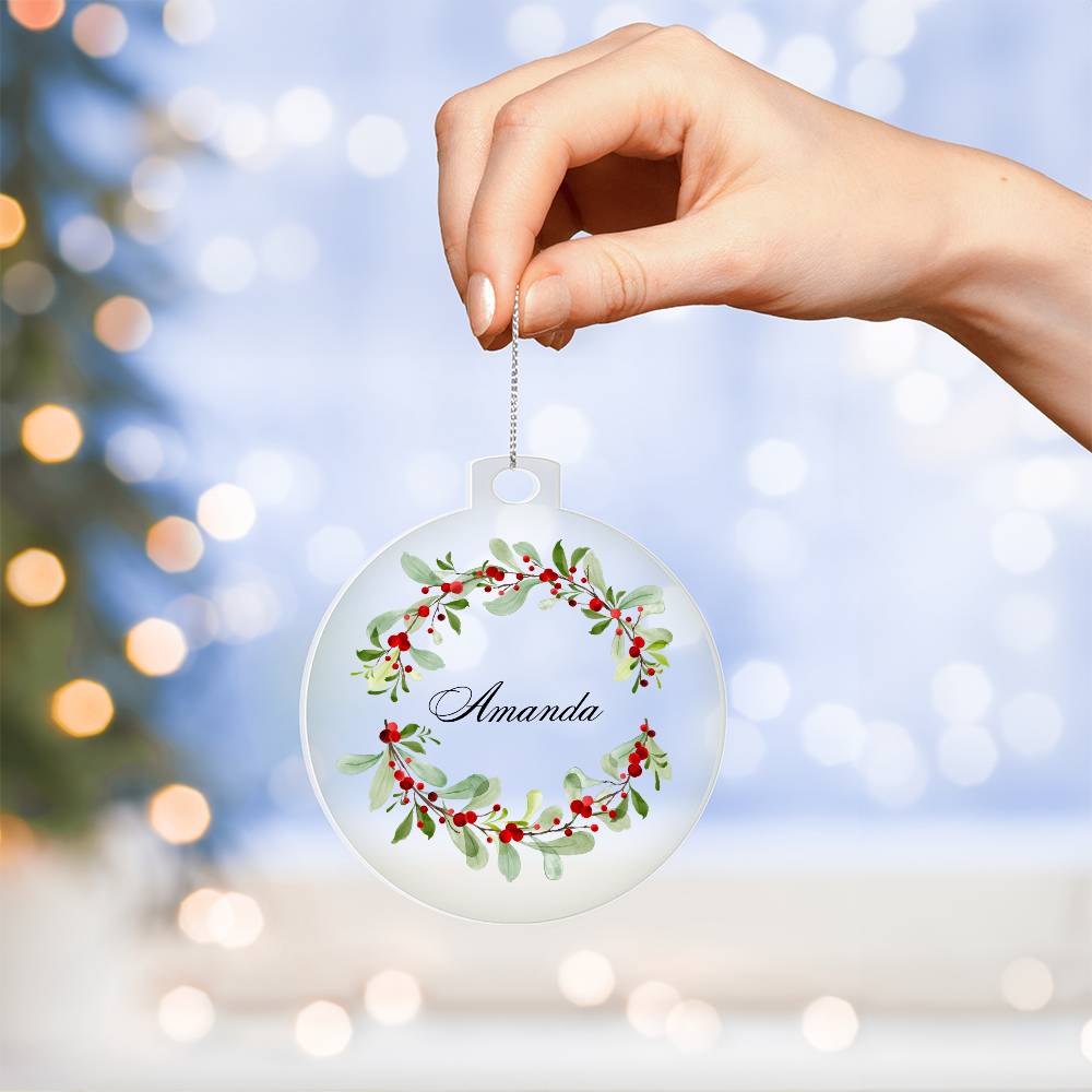 Personalized Name Christmas Tree Ornament - Holly Branches
