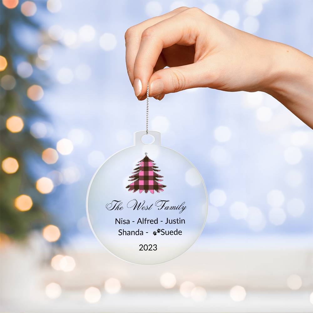 2023 Keepsake Personalized Family Name - Pink Tartan Tree Ornament