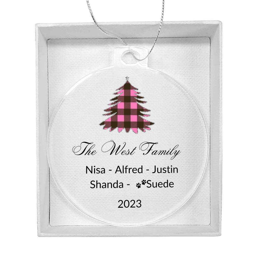 2023 Keepsake Personalized Family Name - Pink Tartan Tree Ornament