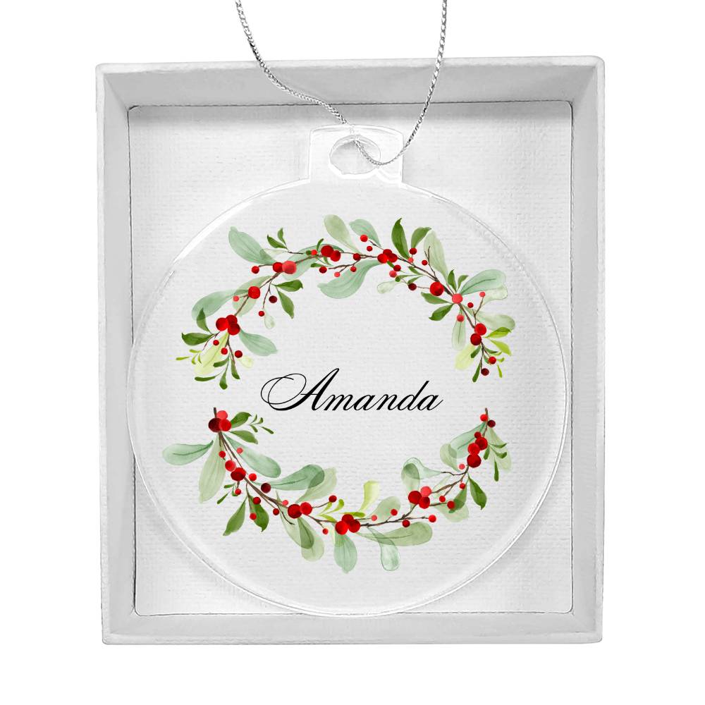 Personalized Name Christmas Tree Ornament - Holly Branches