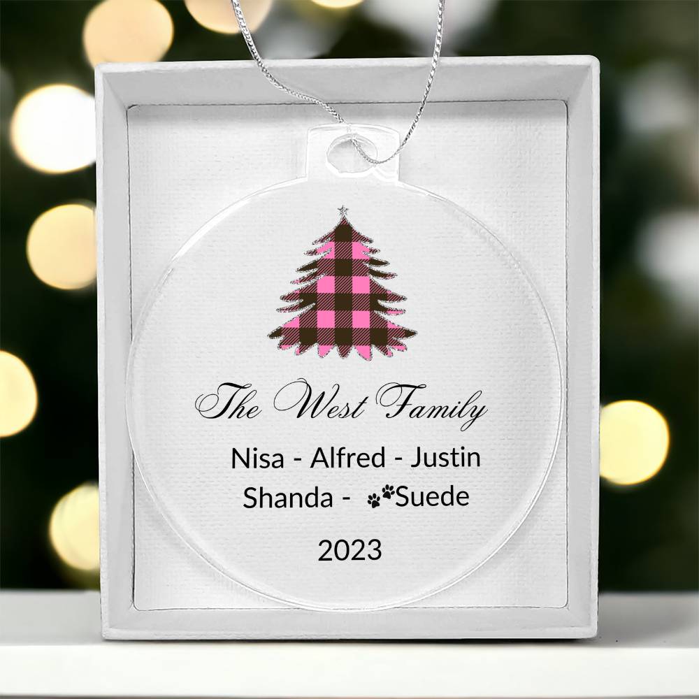 2023 Keepsake Personalized Family Name - Pink Tartan Tree Ornament