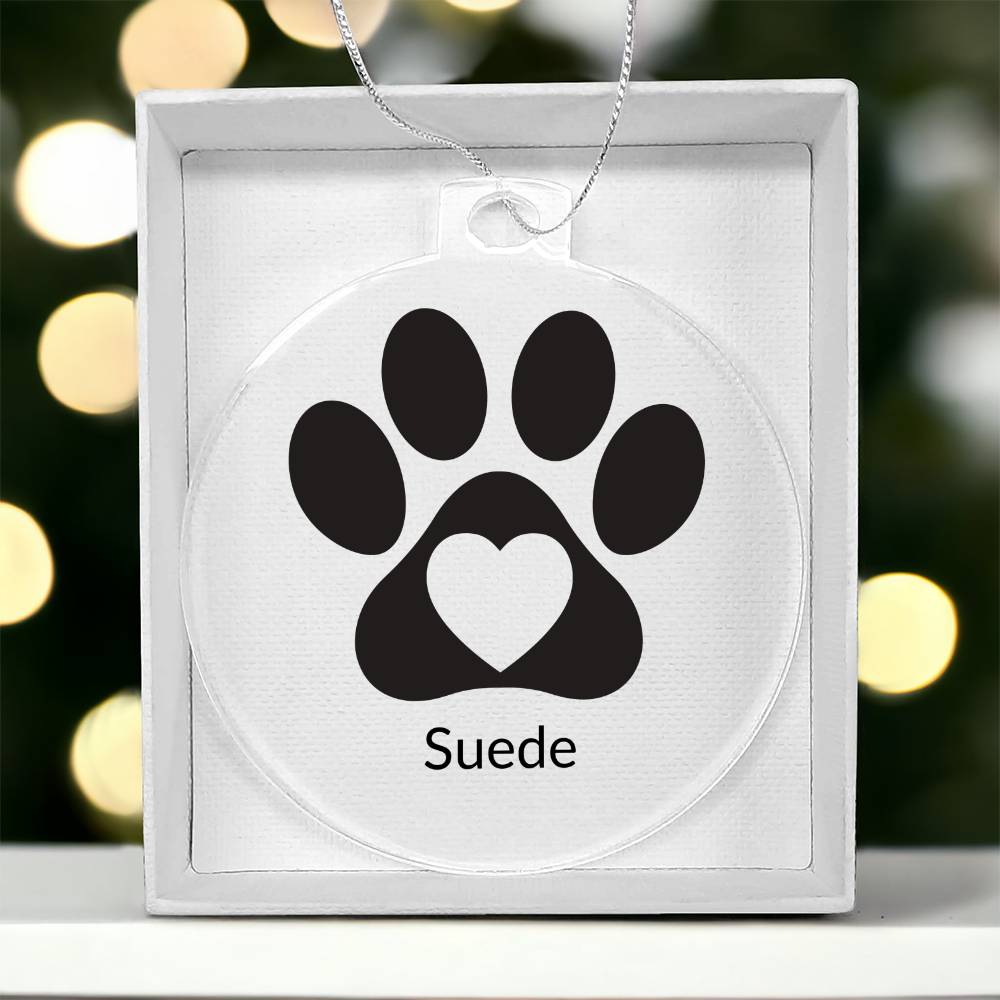 Personalized Dog Paw Print - Black - Acrylic Christmas Ornament