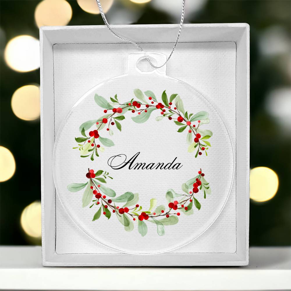 Personalized Name Christmas Tree Ornament - Holly Branches
