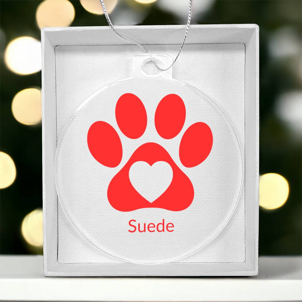 Personalized Dog Paw Print - Red - Acrylic Christmas Ornament