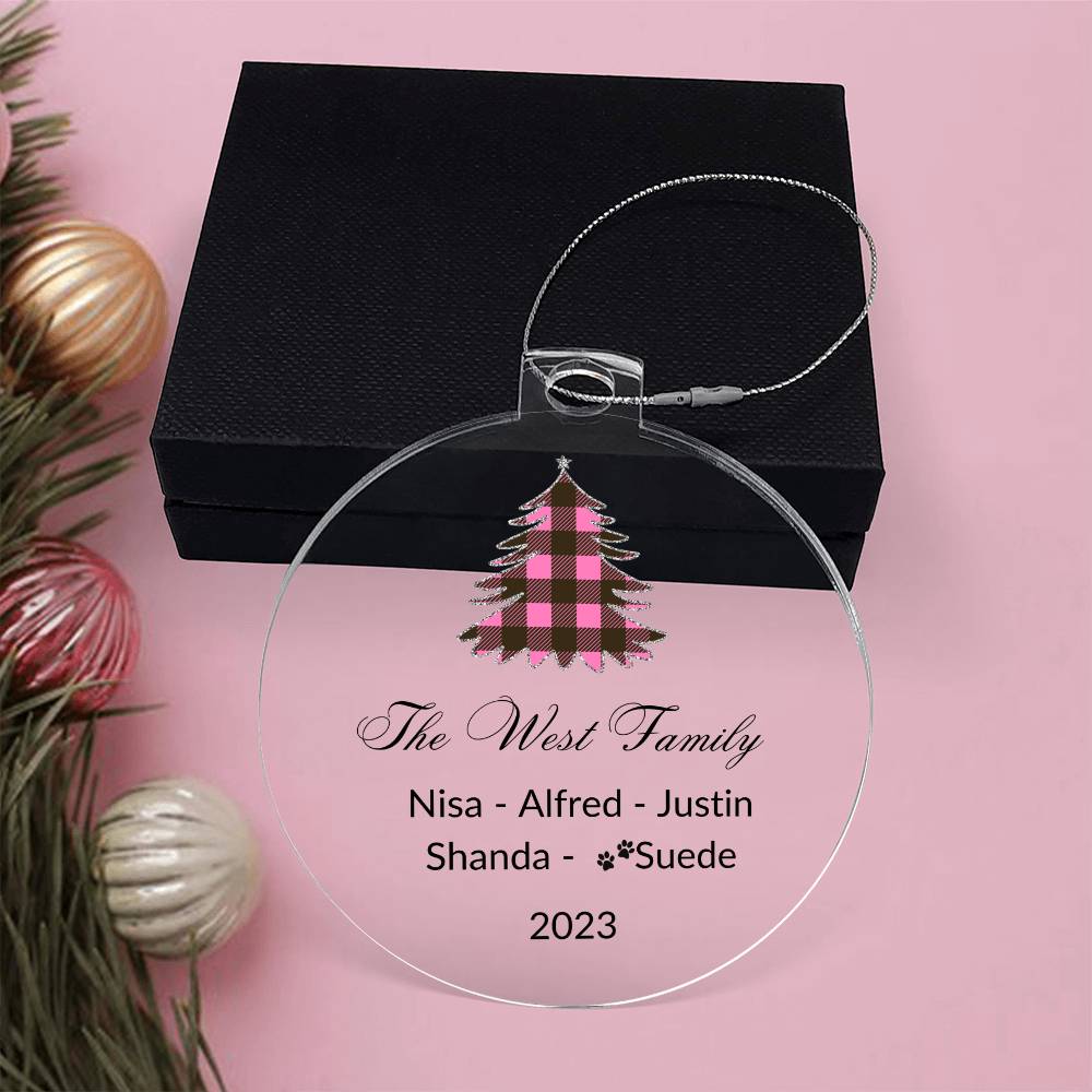 2023 Keepsake Personalized Family Name - Pink Tartan Tree Ornament