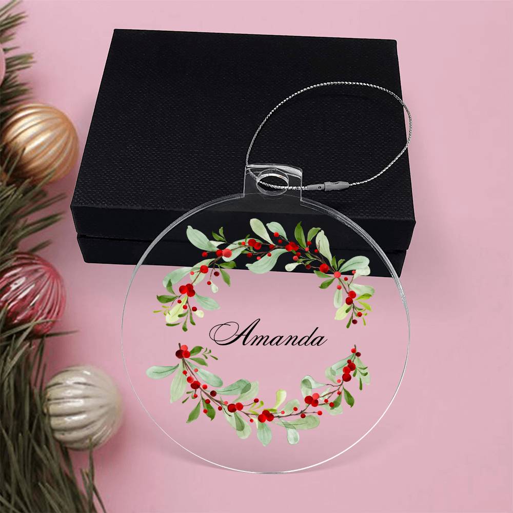Personalized Name Christmas Tree Ornament - Holly Branches