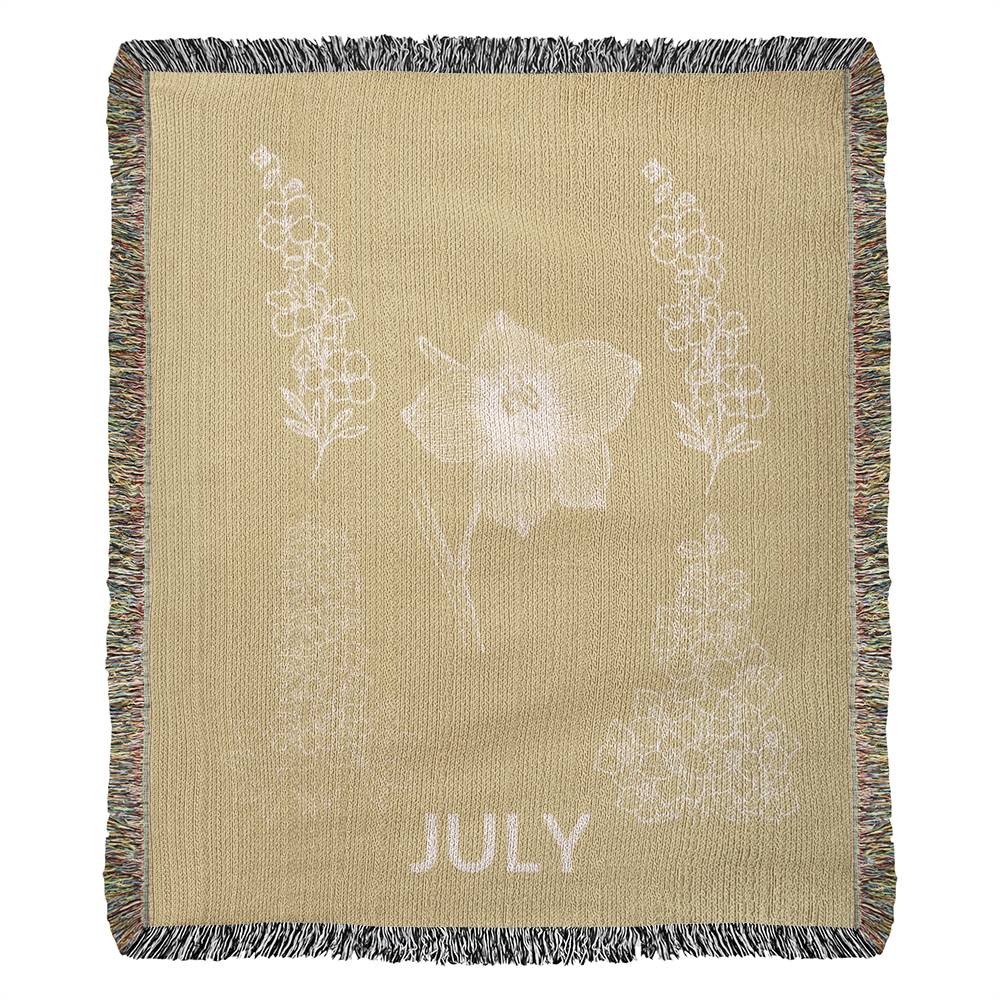 Heirloom Birth Month Flower Woven Blanket - July - Larkspur - Yellow