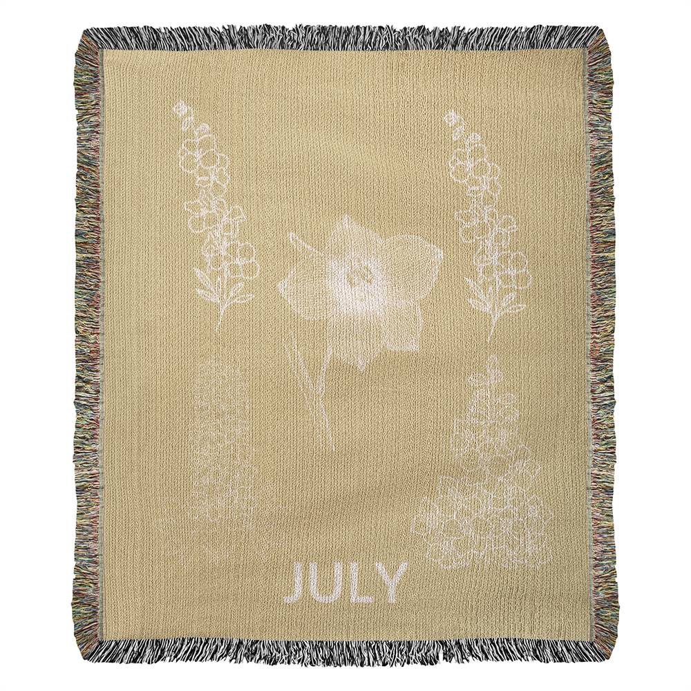 Heirloom Birth Month Flower Woven Blanket - July - Larkspur - Yellow
