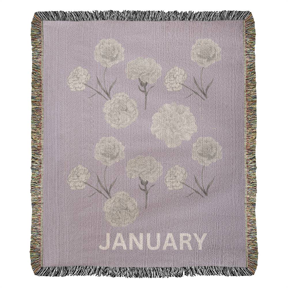 Plum - January - Carnation Heirloom Birth Month Flower Woven Blanket