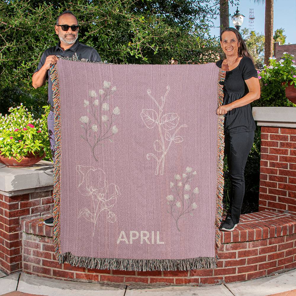 Rose - April - Sweet Pea Heirloom Birth Month Flower Woven Blanket