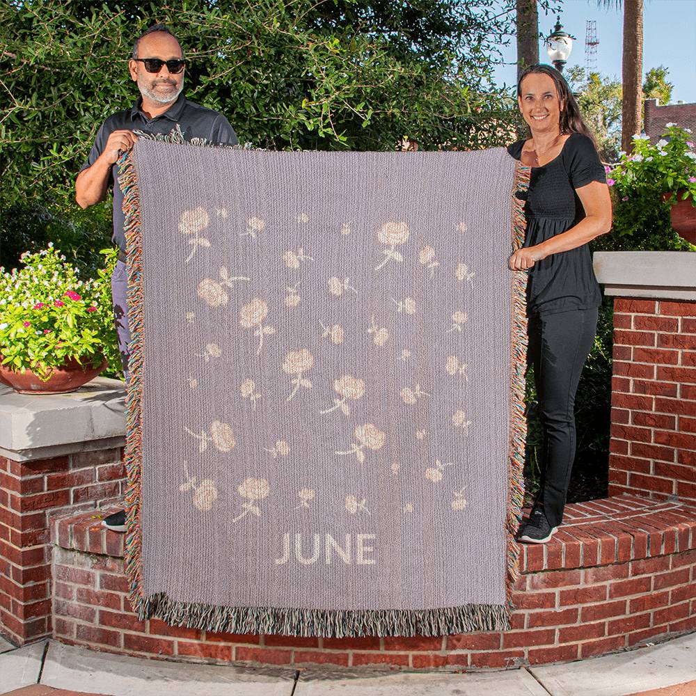 Plum - June - Roses Heirloom Birth Month Flower Woven Blanket