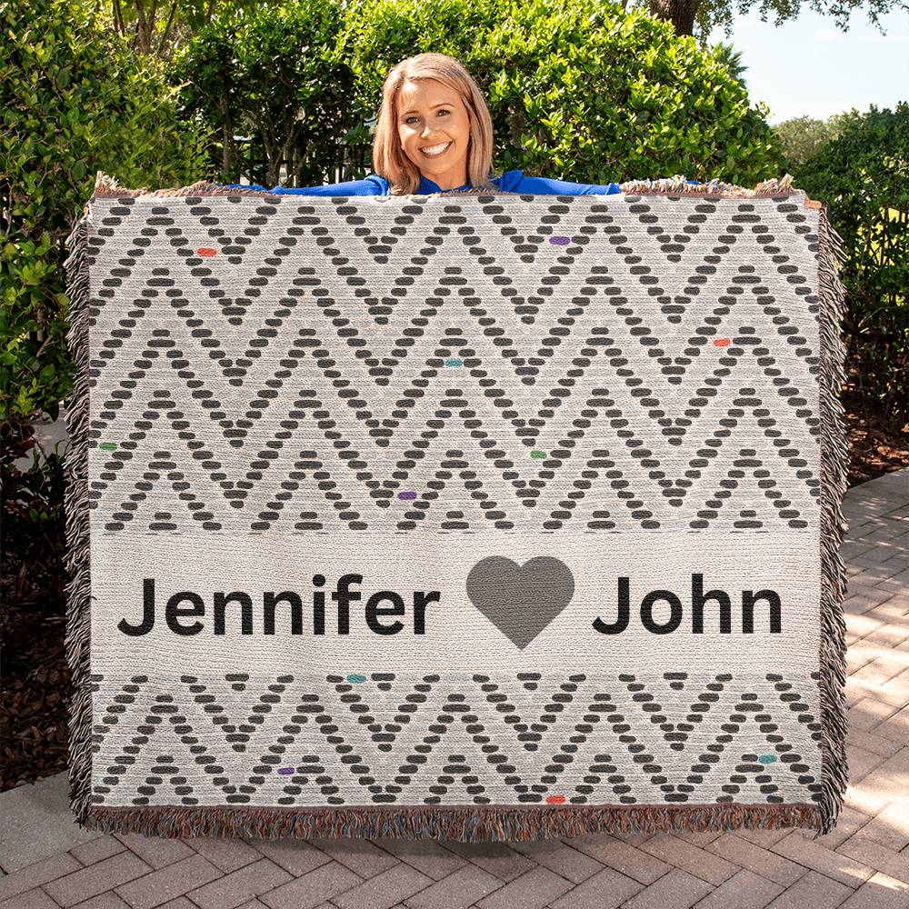 Personalized Couples Woven Blanket - Black & White