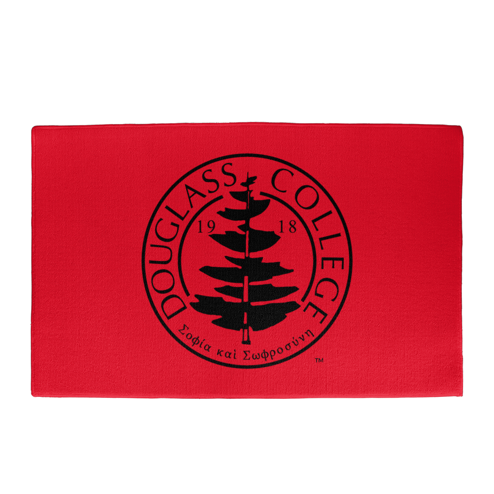 Douglass College Seal Logo Red Holiday Welcome Mat