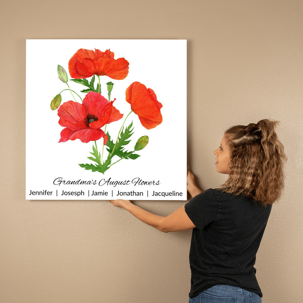 Personalized Birth Month Flower Canvas Wall Art for Mom or Grandma - August Bouquet