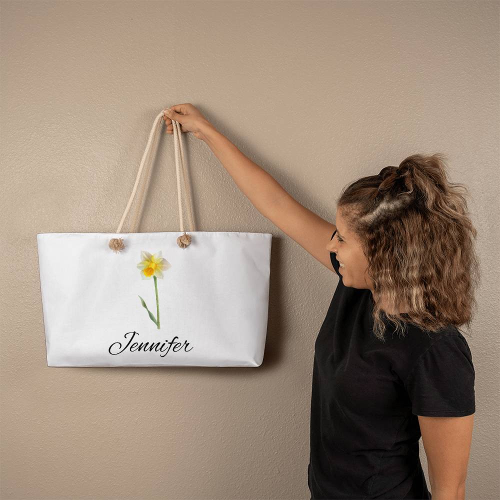 12 Personalized Birth Month Flower Weekender Tote Bag