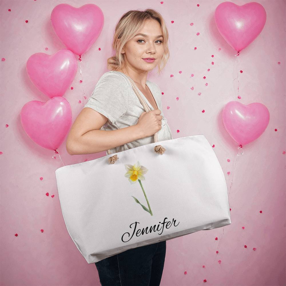 12 Personalized Birth Month Flower Weekender Tote Bag