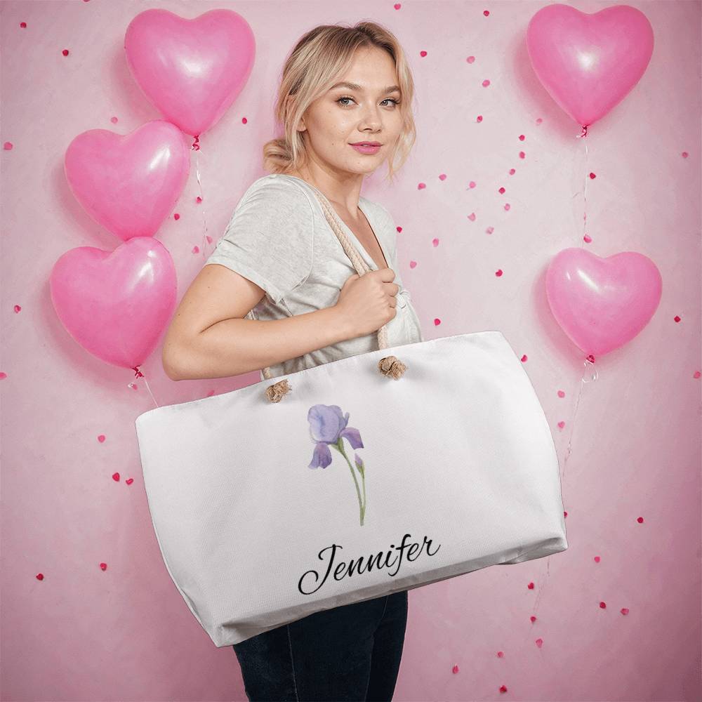 2 Personalized Birth Month Flower Weekender Tote Bag