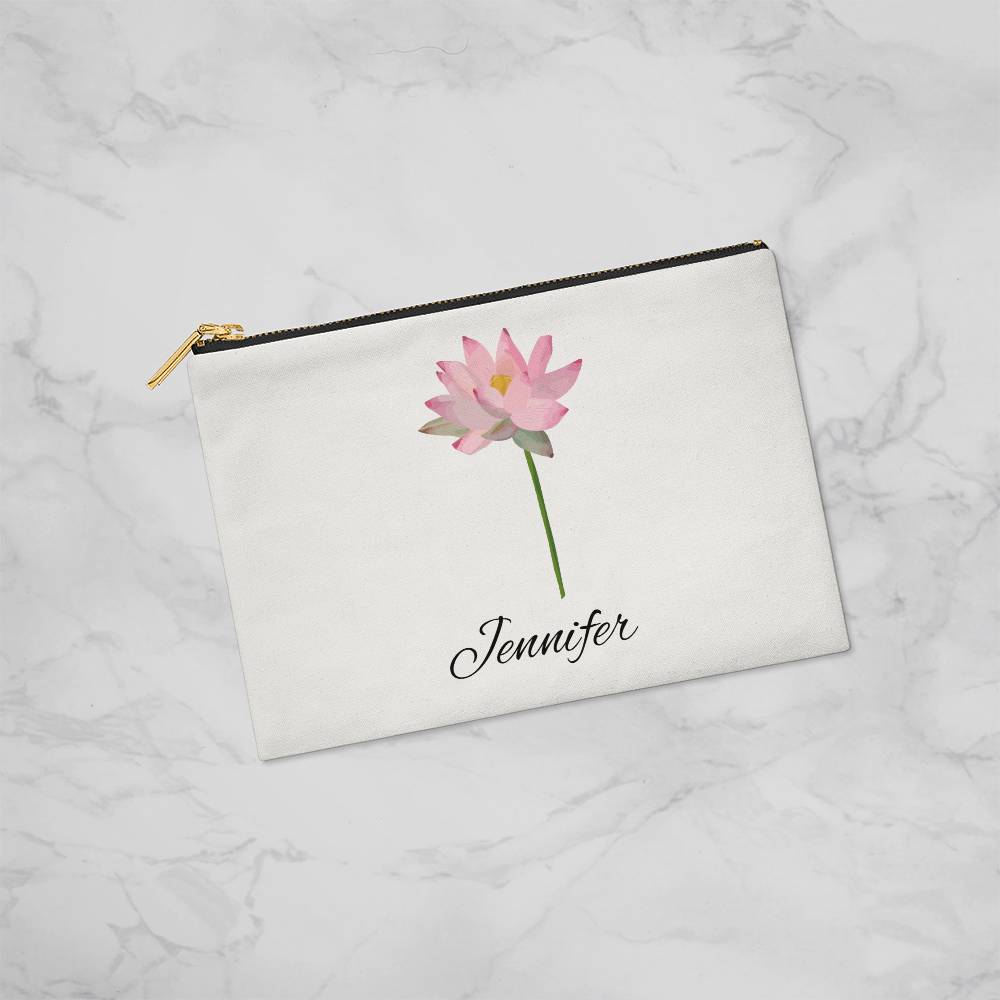 Personalized Birth Month Flower Fabric Zipper Pouch - Small - July
