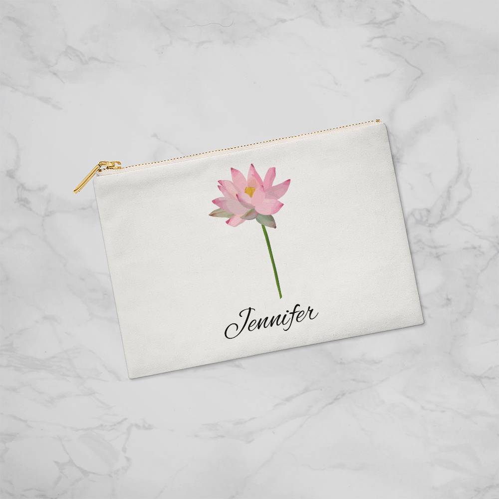 Personalized Birth Month Flower Fabric Zipper Pouch - Small - July