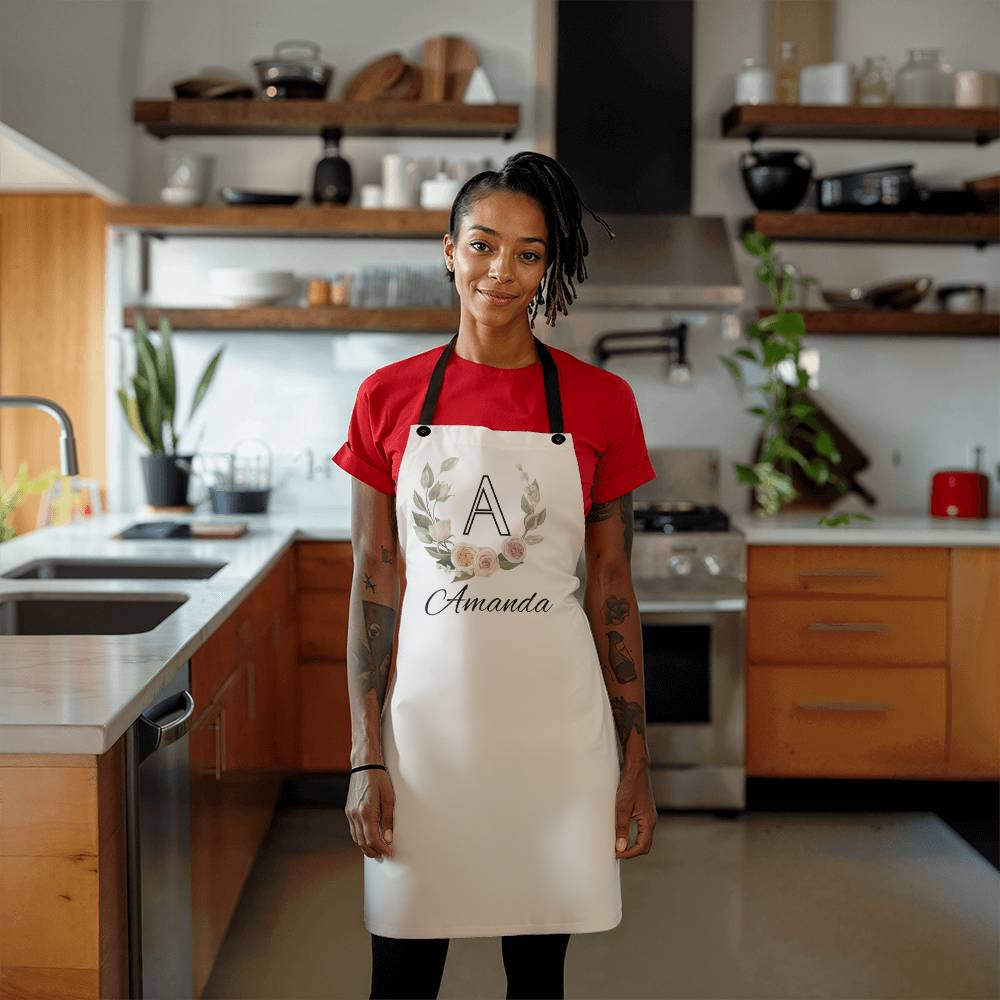 Personalized Floral Wreath Apron for Women, Baker Apron