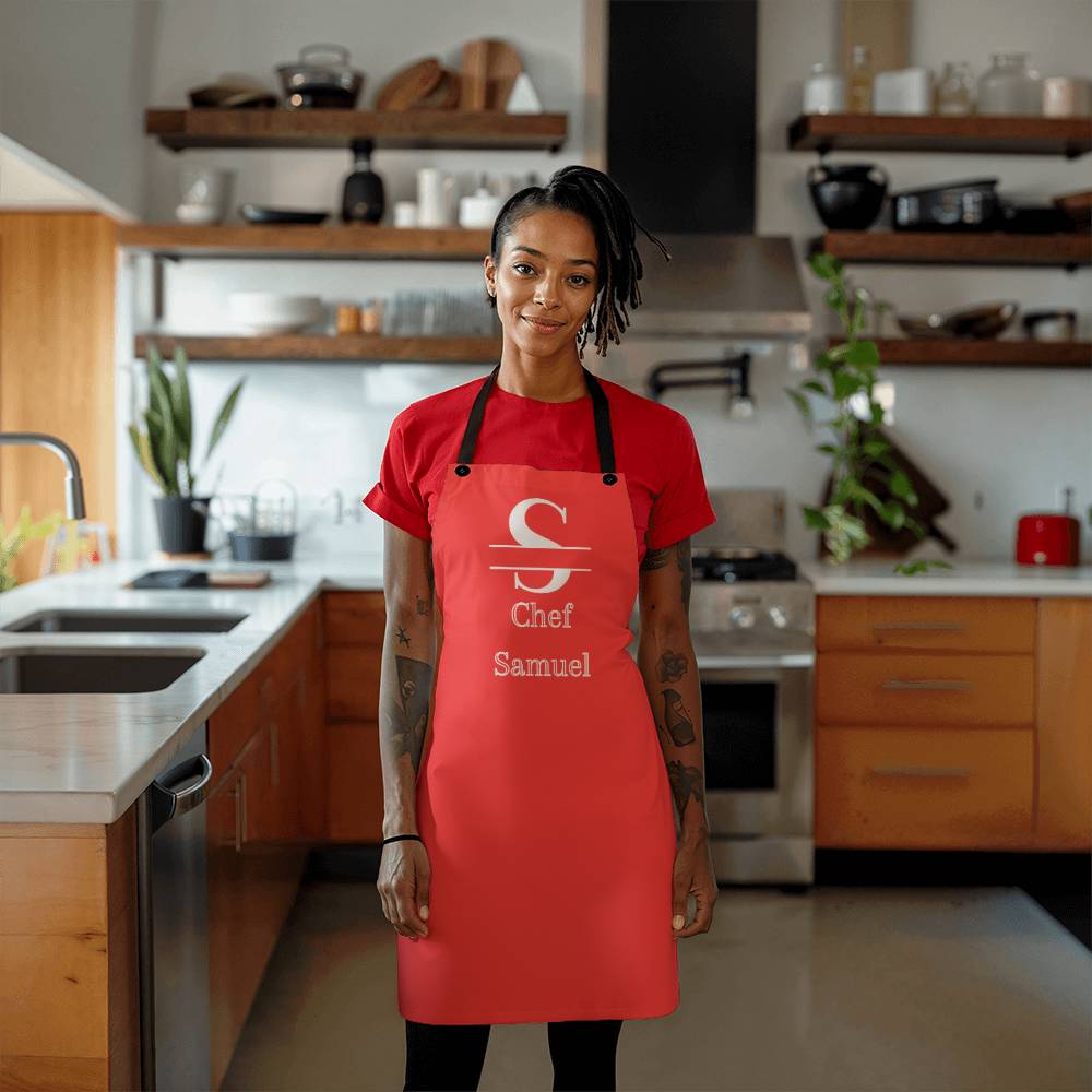 Chef Samuel - Red Personalized - Chef Split Initial Apron