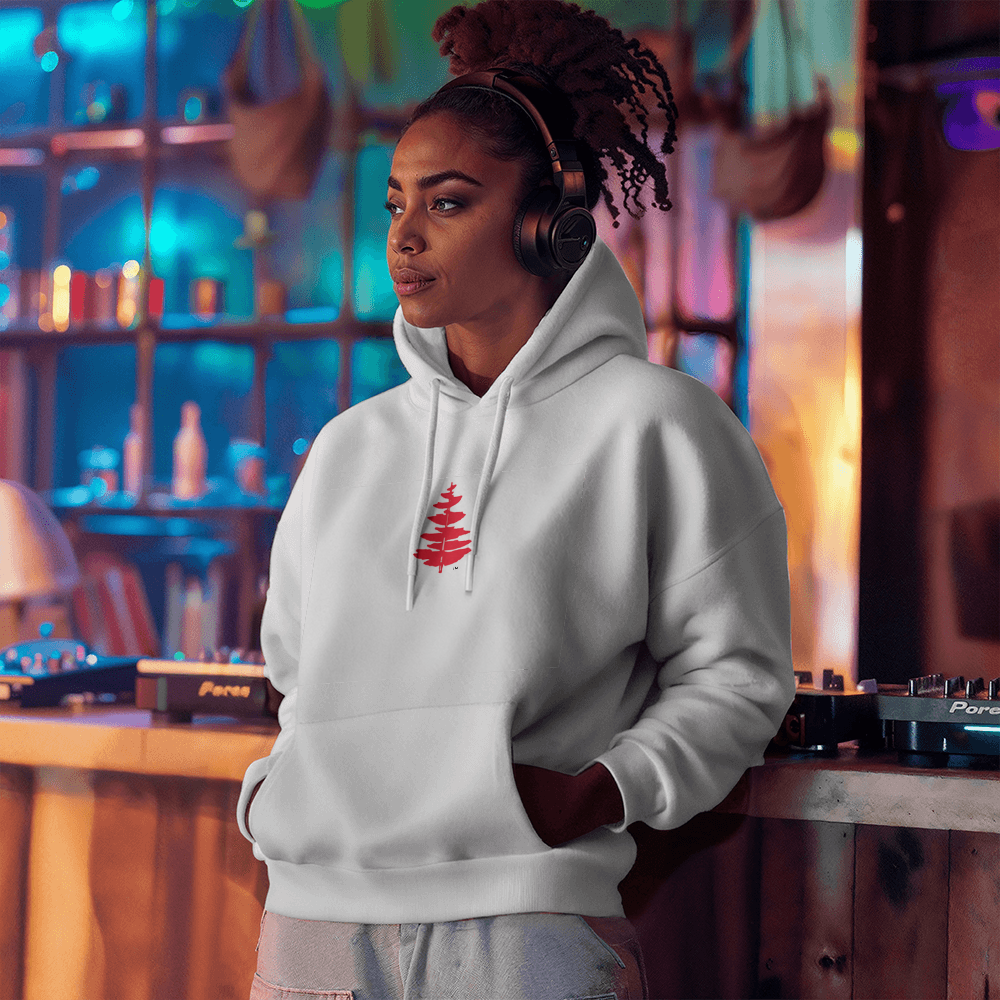 Douglass College Fir Tree - Gildan White Pullover Fleece Hoodie - 2
