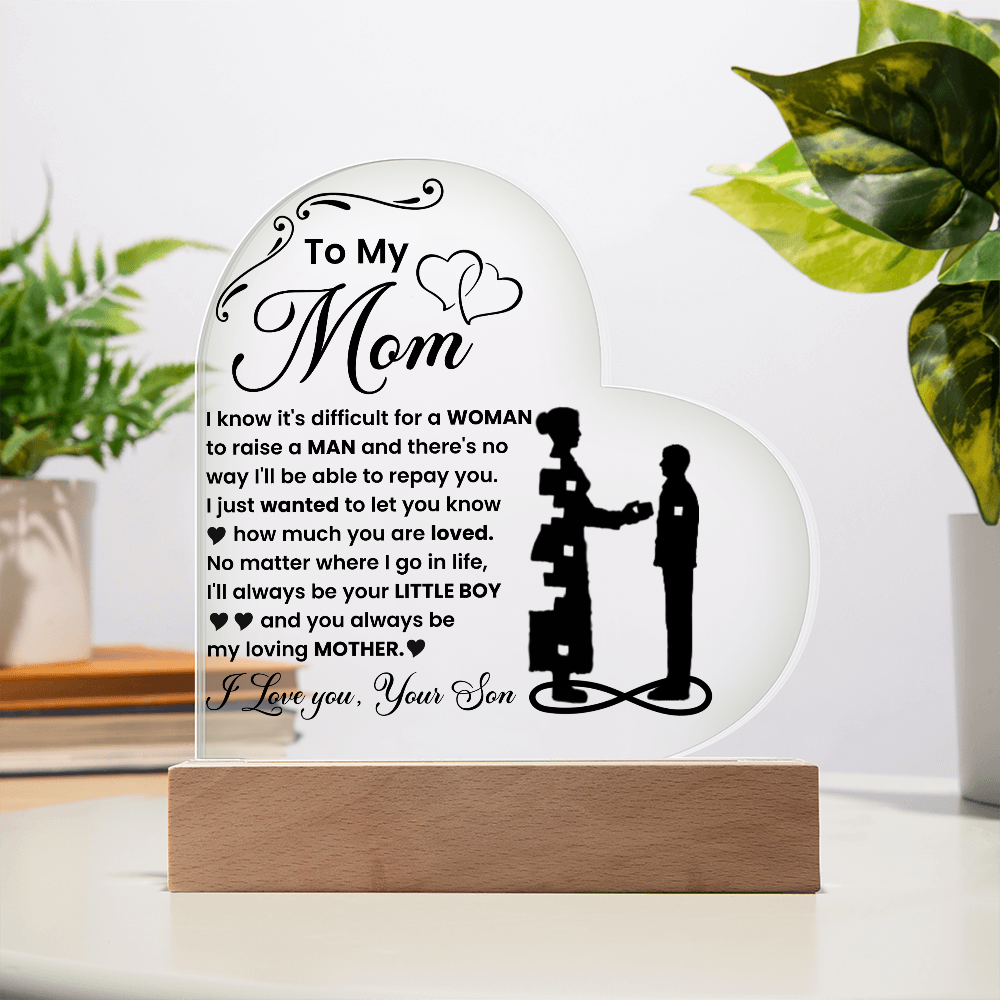 To My Mom Lighted Heart-Shaped Acrylic Plaque
