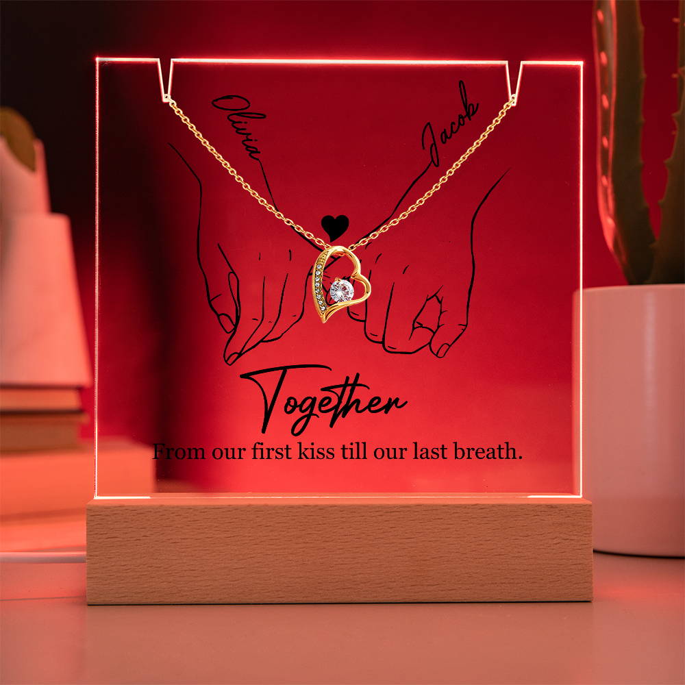 Together - Personalized Keepsake Acrylic Plaque with Heart-Shaped Forever Love Necklace