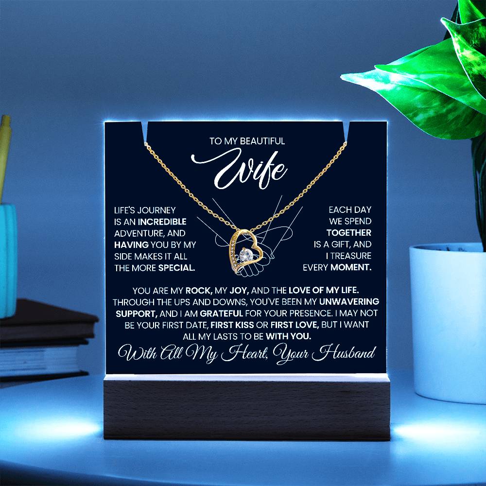 Personalized Keepsake - To My Wife, Forever Love Necklace with Lighted Message Card Stand