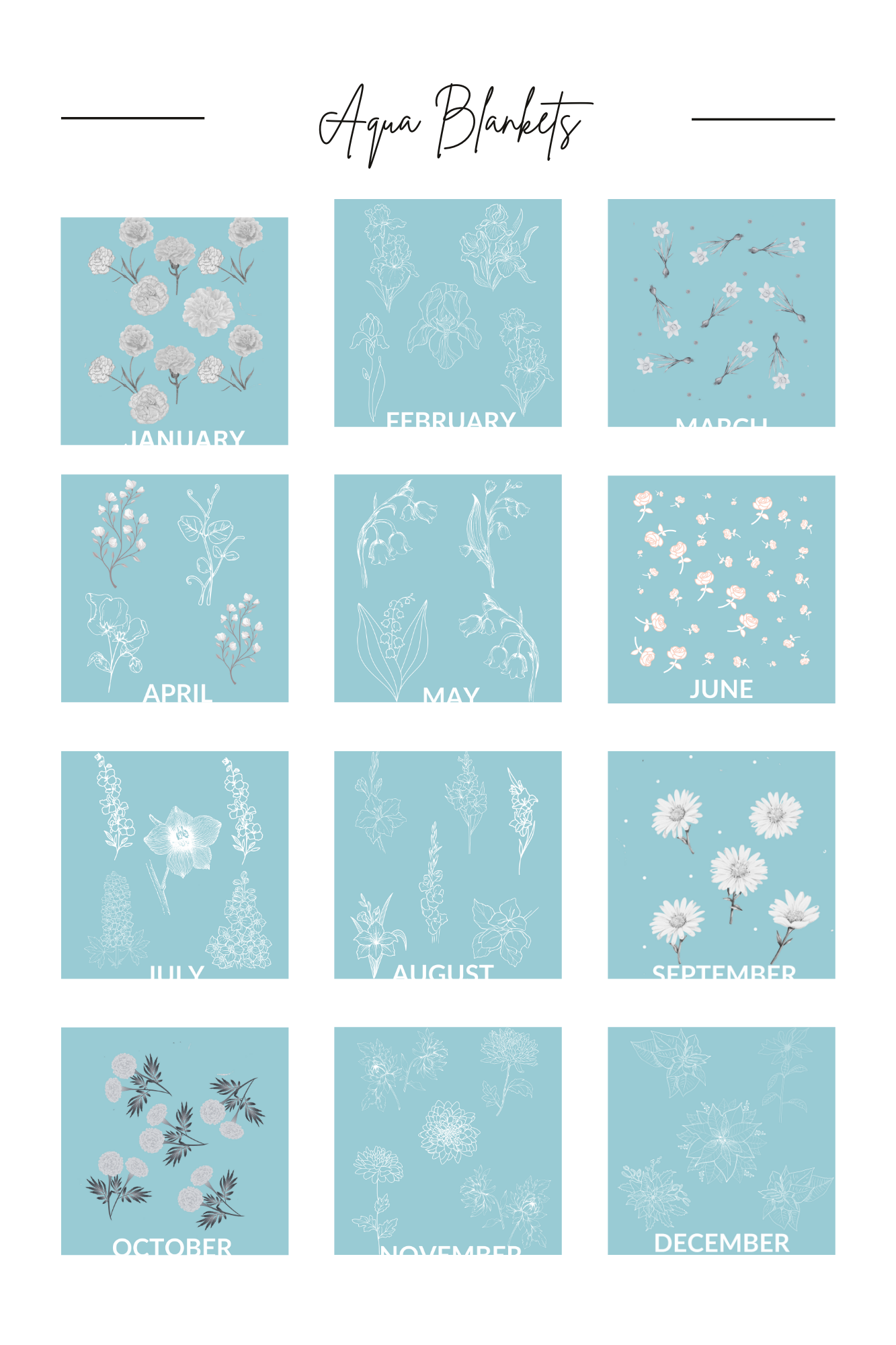 Aqua - July - Larkspur Heirloom Birth Month Flower Woven Blanket