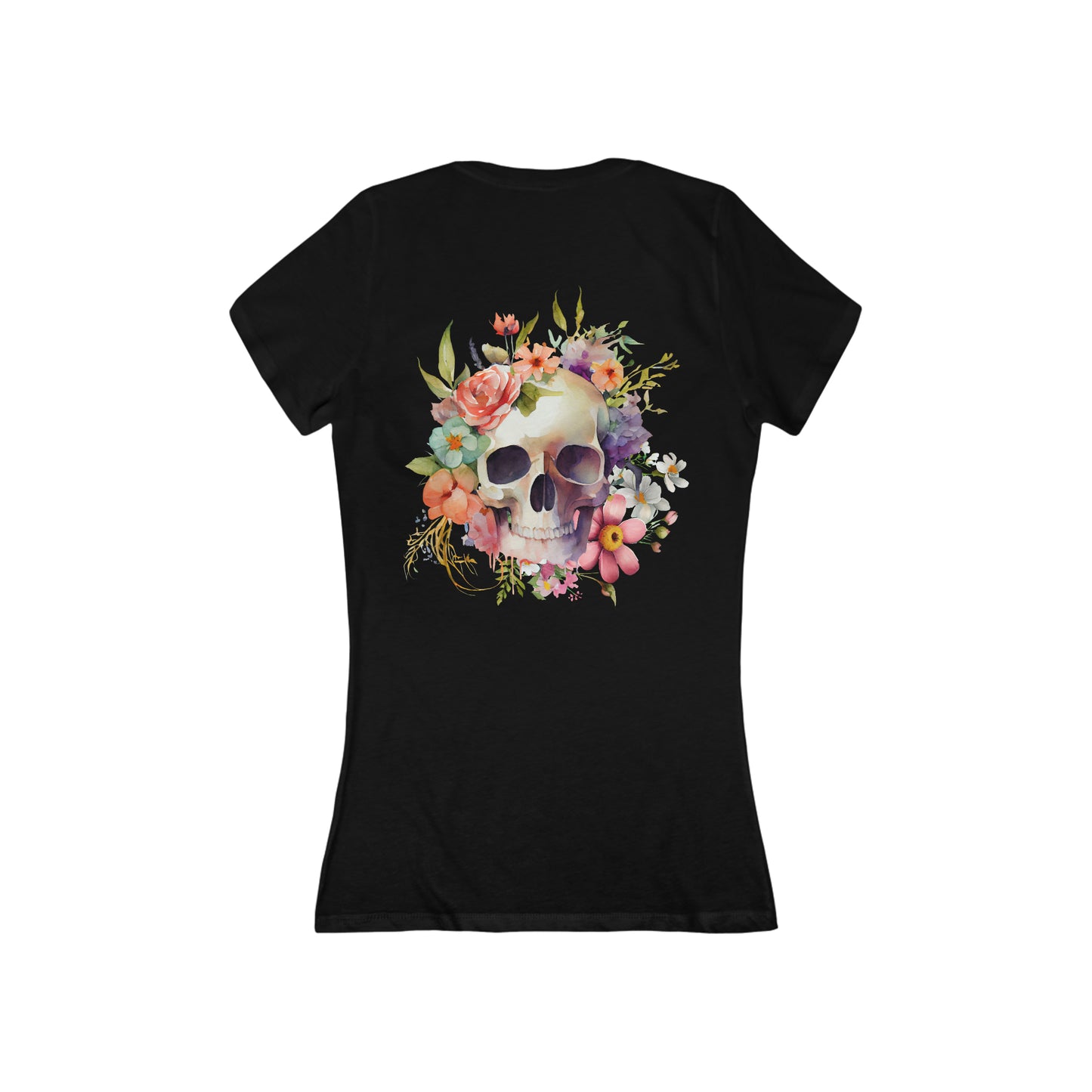 Sugar Skull Flowers Women's Short Sleeve Deep V-Neck Tee