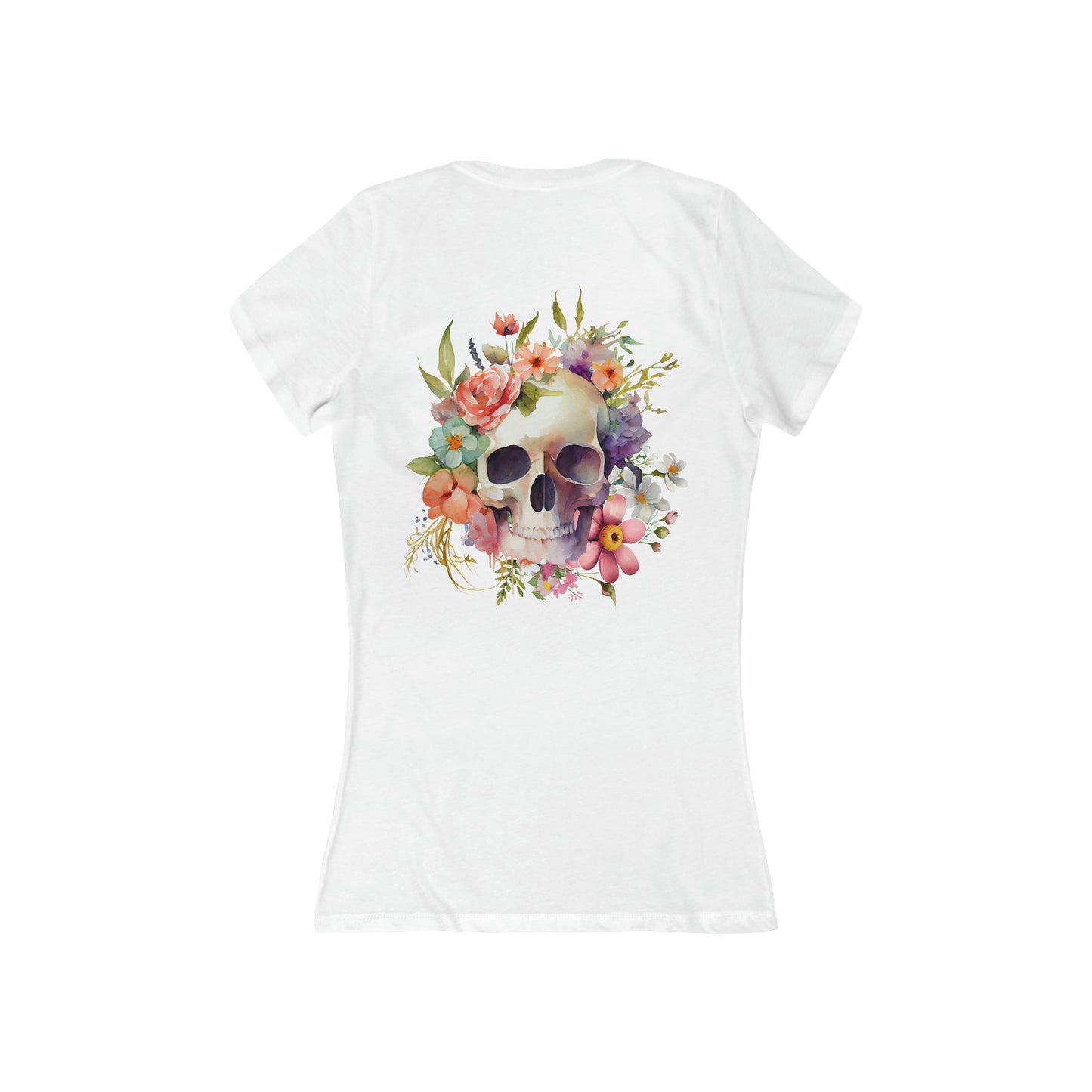 Sugar Skull Flowers Women's Short Sleeve Deep V-Neck Tee